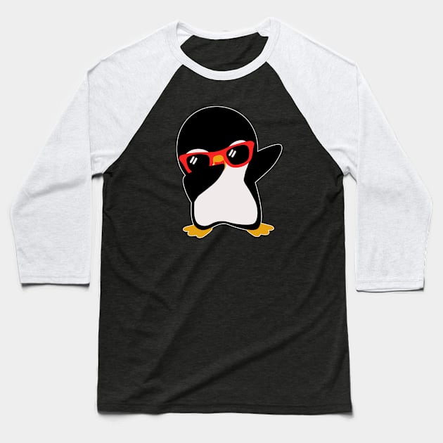 Funny Cool Dabbing Penguin Boy Baseball T-Shirt by Illustradise